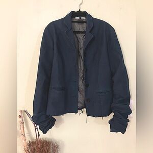 Liviana Conti navy blue distressed long sleeve button blazer